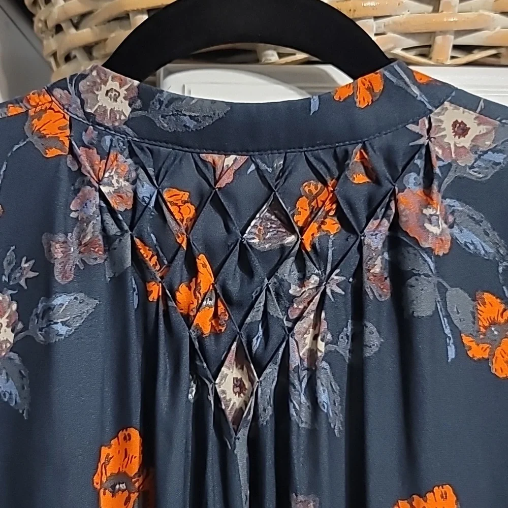 Free People Pebble Crepe Tunic Womens XS Multi Floral Oversized Smocked Boho Top - Picture 10 of 12